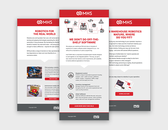 Examples of emails featured in the MHS lead nurture campaign