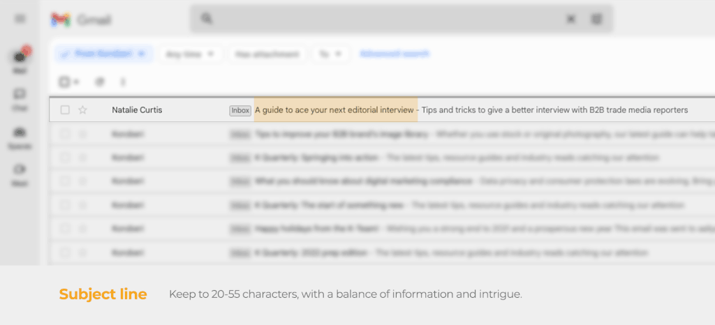 Close up of a Gmail inbox with a subject line and then preview text highlighted to show location